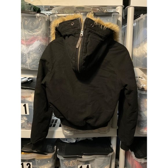 ALPHA INDUSTRIES Faux Fur Trim Hoodie Bomber Jacket sz. Small - Picture 4 of 10